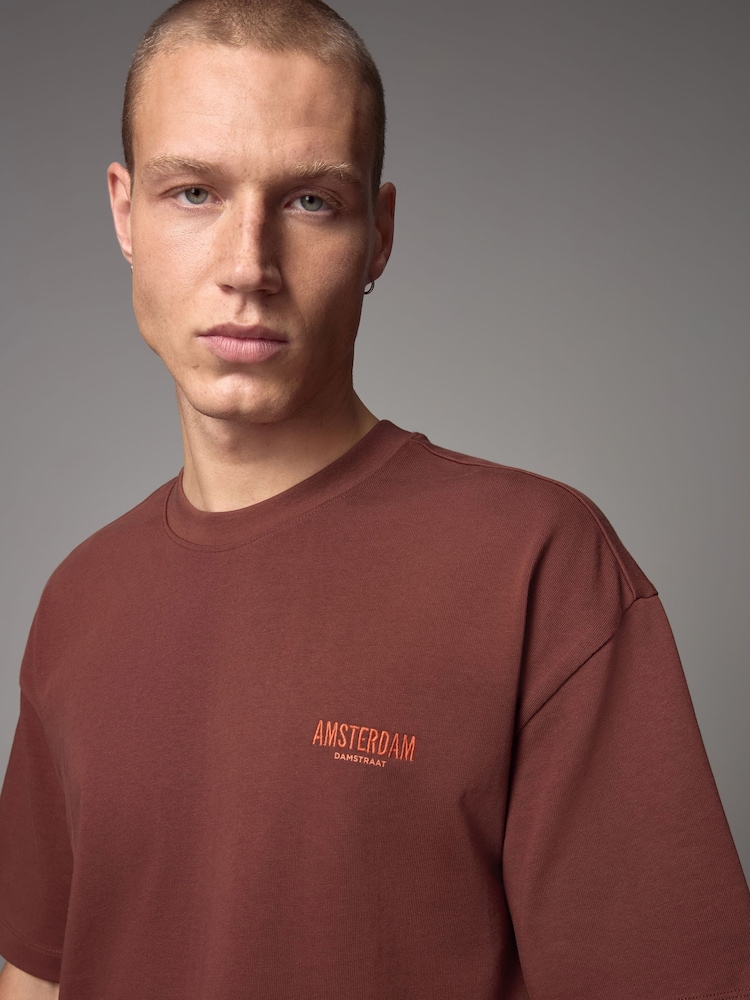 Rust Red Relaxed Fit Graphic Print Heavy Weight T-Shirt - Image 1 of 8 Rust Red Relaxed Fit Graphic Print Heavy Weight T-Shirt - Image 1 of 8