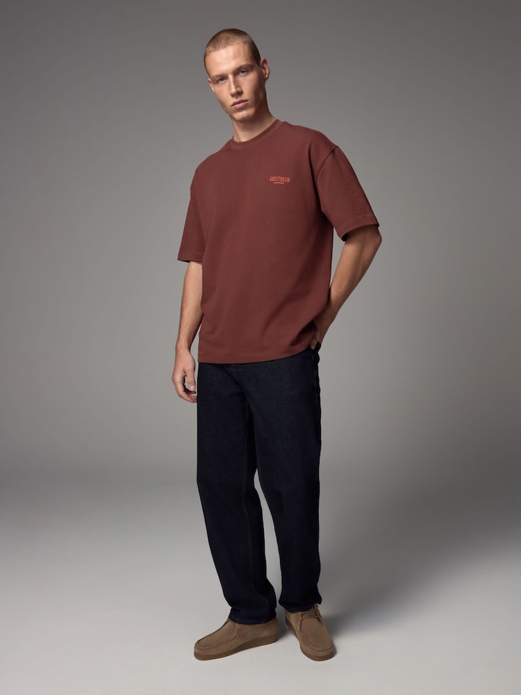 Rust Red Relaxed Fit Graphic Print Heavy Weight T-Shirt - Image 2 of 8 Rust Red Relaxed Fit Graphic Print Heavy Weight T-Shirt - Image 2 of 8