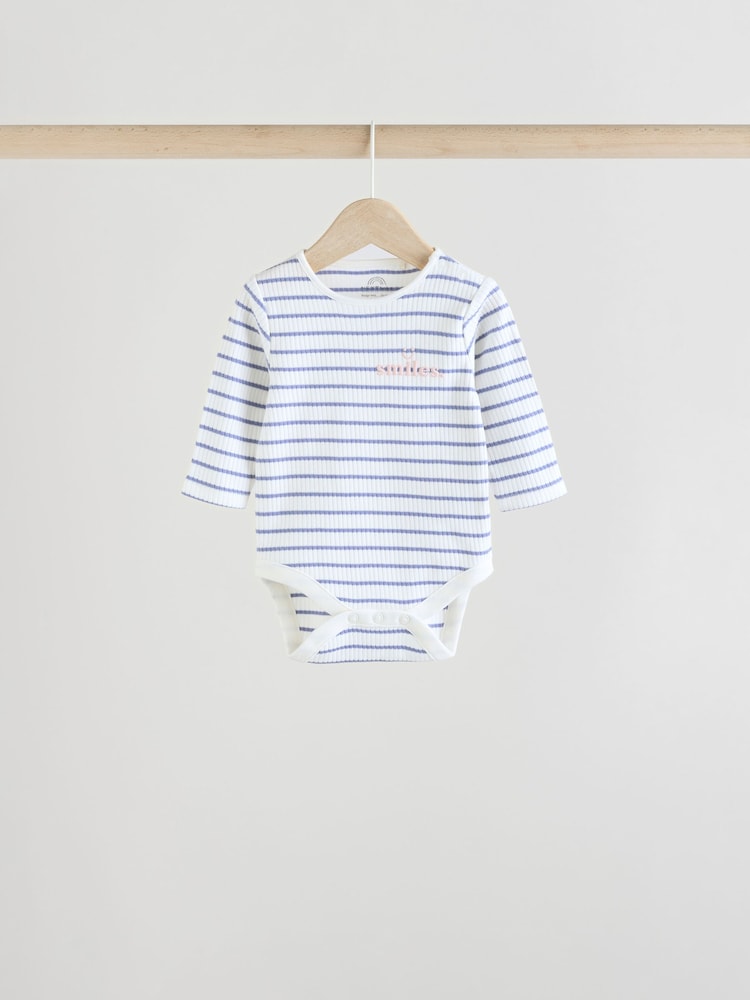 Pink Slogan Baby Long Sleeve Ribbed 100% Cotton Bodysuits 3 Pack - Image 2 of 12