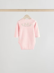 Pink Slogan Baby Long Sleeve Ribbed 100% Cotton Bodysuits 3 Pack - Image 4 of 12