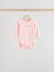 Pink Slogan Baby Long Sleeve Ribbed 100% Cotton Bodysuits 3 Pack - Image 7 of 12