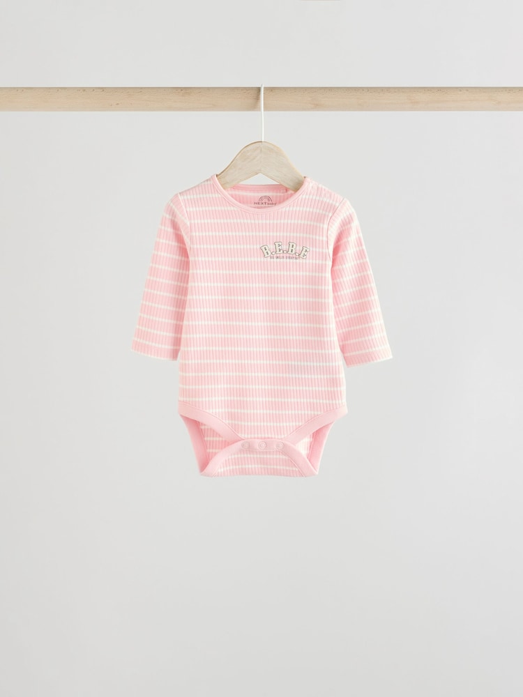 Slogan rose - Lot de 3 bodys côtelés 100% coton à manches longues bébé - Image 7 of 12