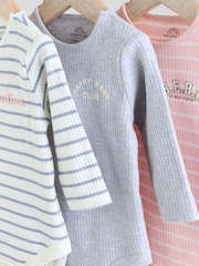 Pink Slogan Baby Long Sleeve Ribbed 100% Cotton Bodysuits 3 Pack - Image 8 of 12