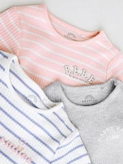 Pink Slogan Baby Long Sleeve Ribbed 100% Cotton Bodysuits 3 Pack - Image 9 of 12