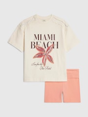 River Island White Miami Beach T-Shirt & Cycle Short Set - Image 1 of 5