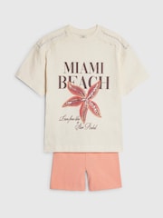 River Island White Miami Beach T-Shirt & Cycle Short Set - Image 3 of 5