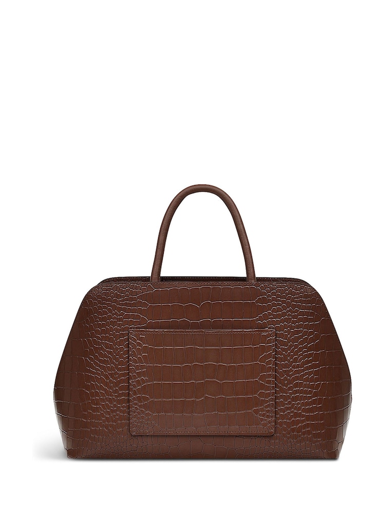 Radley Medium Liverpool Street Icon Faux Croc Effect Zip Top Grab Brown Bag - Image 2 of 5