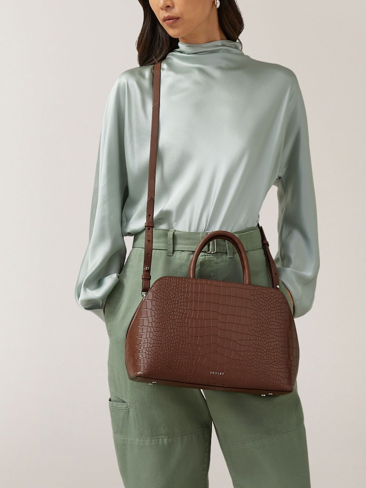 Radley Medium Liverpool Street Icon Faux Croc Effect Zip Top Grab Brown Bag - Image 5 of 5