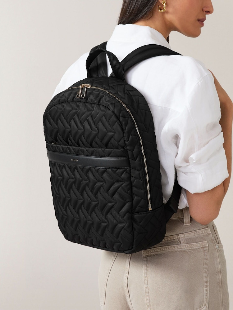Radley Medium Holland Park Quilt Zip Top Black Backpack - Image 5 of 5