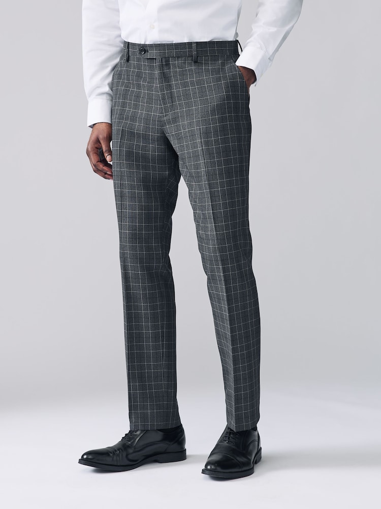 Antraciet - Pantalon van gebiesd maatsnitkostuum met ruit - Image 1 of 10