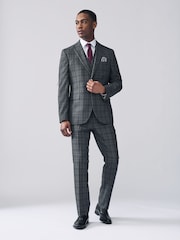 Antraciet - Pantalon van gebiesd maatsnitkostuum met ruit - Image 2 of 10