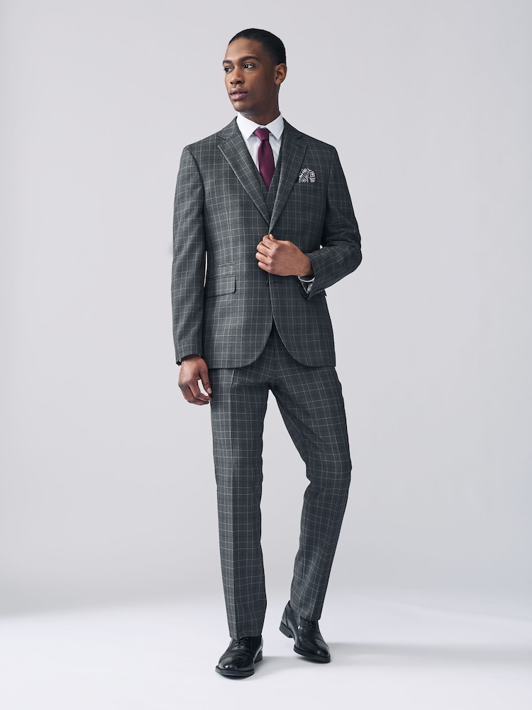 Antraciet - Pantalon van gebiesd maatsnitkostuum met ruit - Image 2 of 10