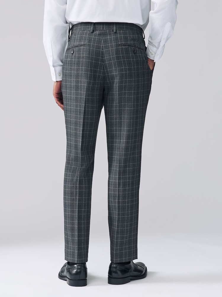 Antraciet - Pantalon van gebiesd maatsnitkostuum met ruit - Image 3 of 10