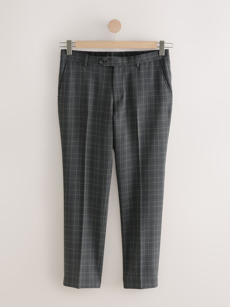 Antraciet - Pantalon van gebiesd maatsnitkostuum met ruit - Image 6 of 10