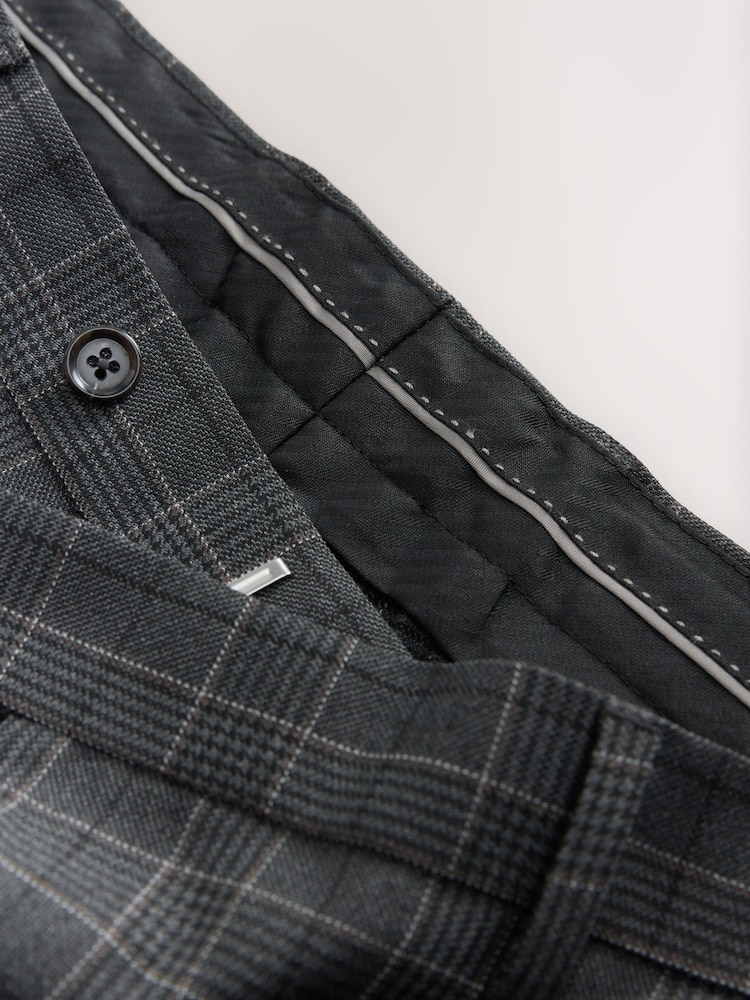 Antraciet - Pantalon van gebiesd maatsnitkostuum met ruit - Image 8 of 10