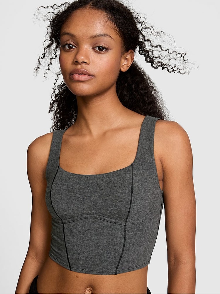 Victoria's Secret PINK Charcoal Heather Grey Cotton Scoop Sports Bra Top - Image 1 of 4