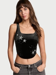 Victoria's Secret Black Velvet Star Shine Corset Bra Top - Image 1 of 4
