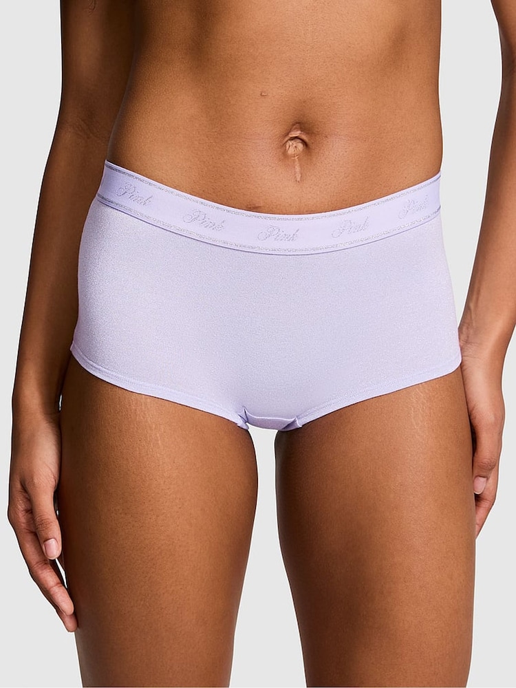 Victoria's Secret PINK Purple Cloud Short Cotton Logo Shimmer Knickers - Image 1 of 4