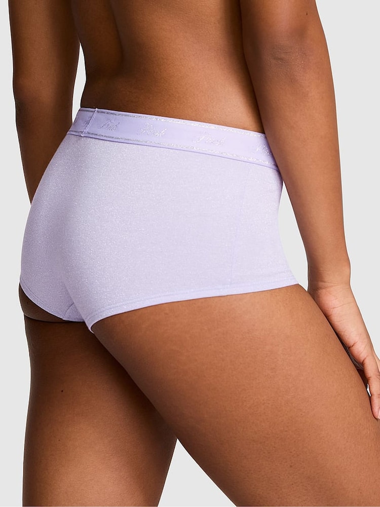 Victoria's Secret PINK Purple Cloud Short Cotton Logo Shimmer Knickers - Image 2 of 4
