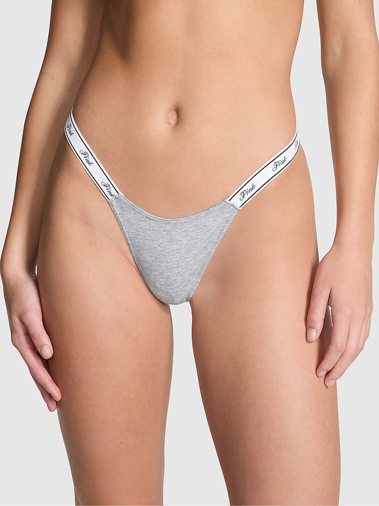 Victoria's Secret PINK Medium Heather Grey Cotton Logo Mini Scoop Thong - Image 1 of 3