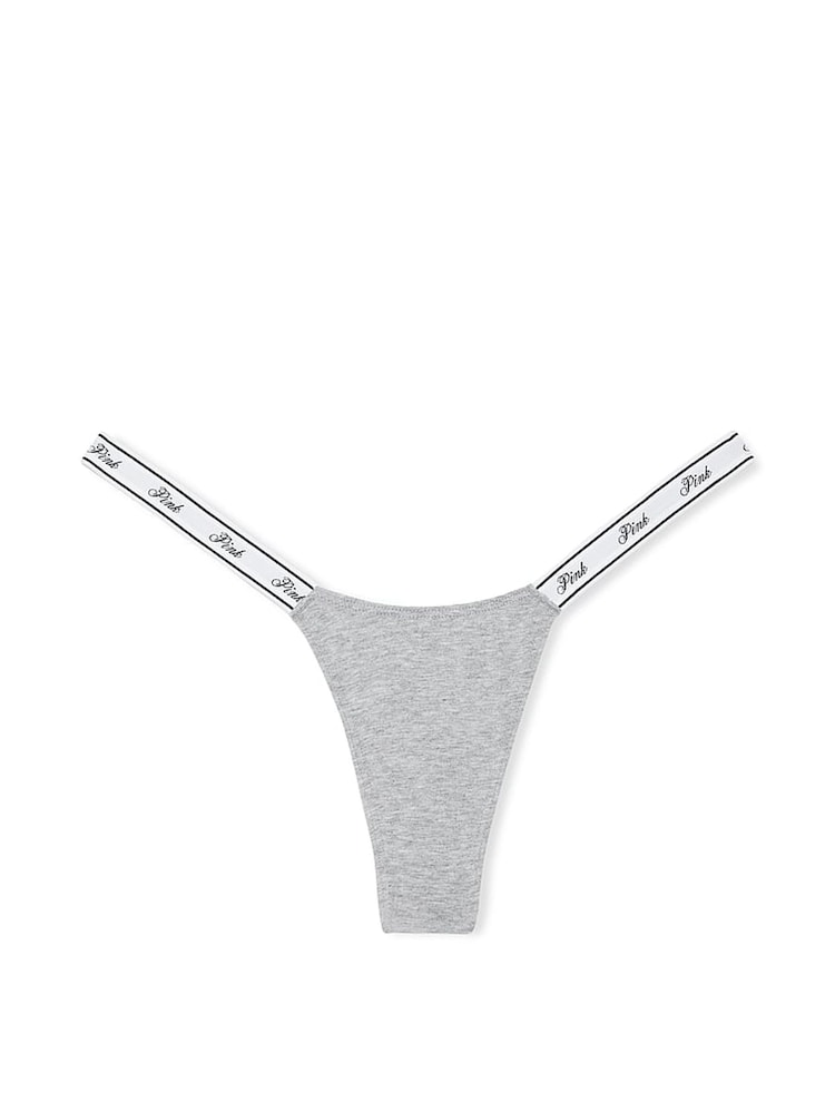 Victoria's Secret PINK Medium Heather Grey Cotton Logo Mini Scoop Thong - Image 3 of 3