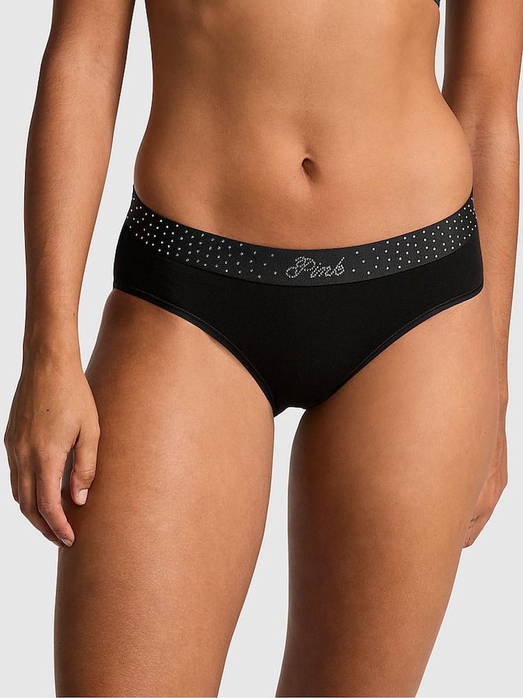 Victoria's Secret PINK Black Diamante Hipster Cotton Logo Knickers - Image 1 of 3