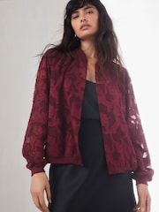 Berry Red Burnout Bomber Jacket - Image 1 of 8