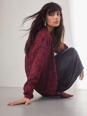 Berry Red Burnout Bomber Jacket - Image 2 of 8