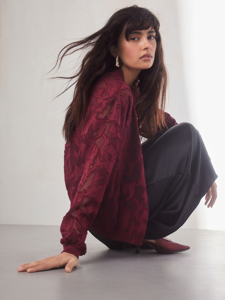 Berry Red Burnout Bomber Jacket - Image 2 of 8