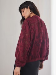 Berry Red Burnout Bomber Jacket - Image 3 of 8