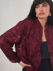 Berry Red Burnout Bomber Jacket - Image 4 of 8