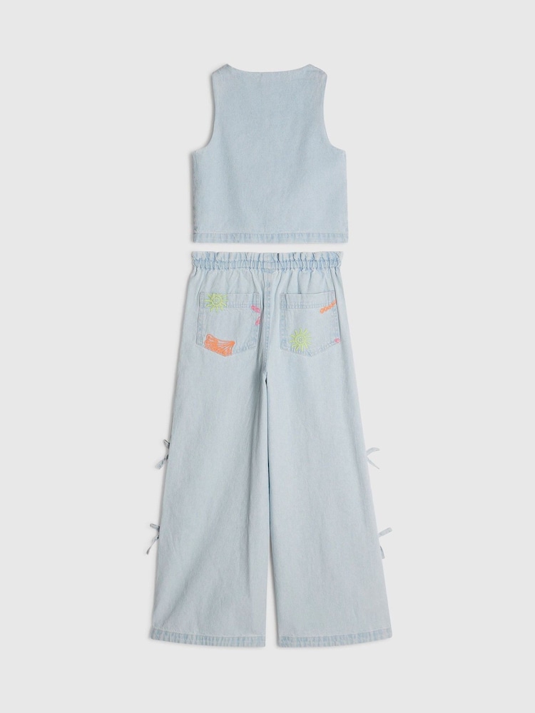 River Island Blue Seashell Denim Waistcoat & Trousers Set - Image 2 of 4 River Island Blue Seashell Denim Waistcoat & Trousers Set - Image 2 of 4