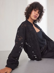 Black Burnout Bomber Jacket - Image 1 of 7