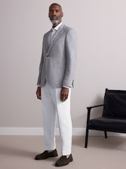 Light Grey Slim Fit Nova Fides Italian Fabric Textured Cotton Blend Blazer - Image 1 of 5