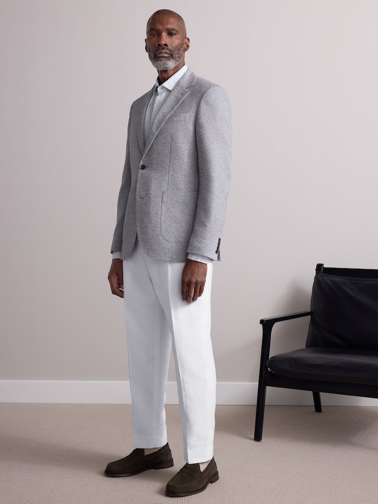 Light Grey Slim Fit Nova Fides Italian Fabric Textured Cotton Blend Blazer - Image 1 of 5