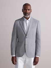 Light Grey Slim Fit Nova Fides Italian Fabric Textured Cotton Blend Blazer - Image 2 of 5