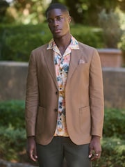 Brown Regular Fit Cotton Blend Blazer With Linen and Lyocell - Image 1 of 10