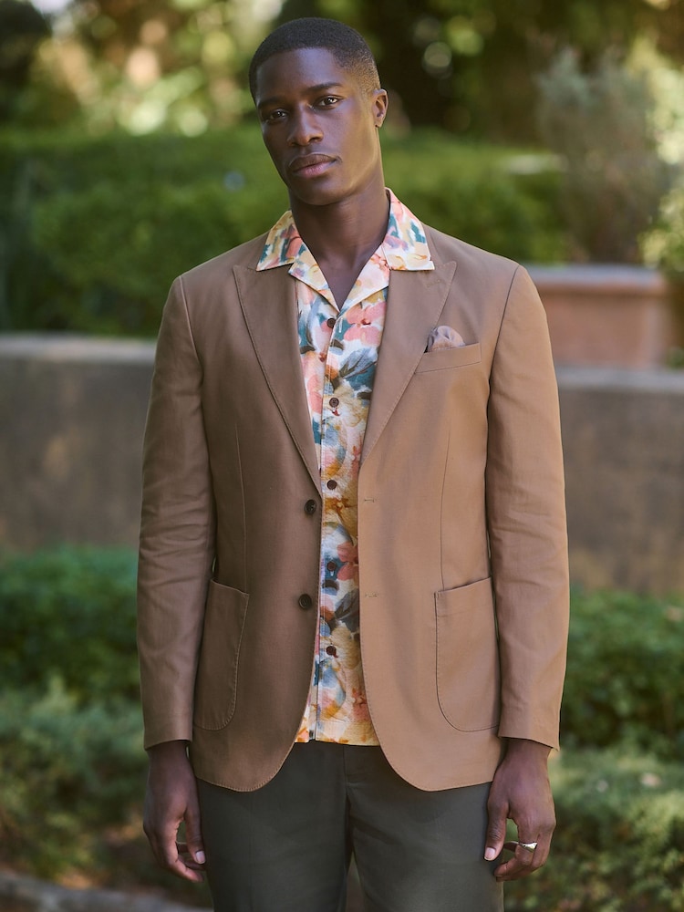 Brown Regular Fit Cotton Blend Blazer With Linen and Lyocell - Image 1 of 10