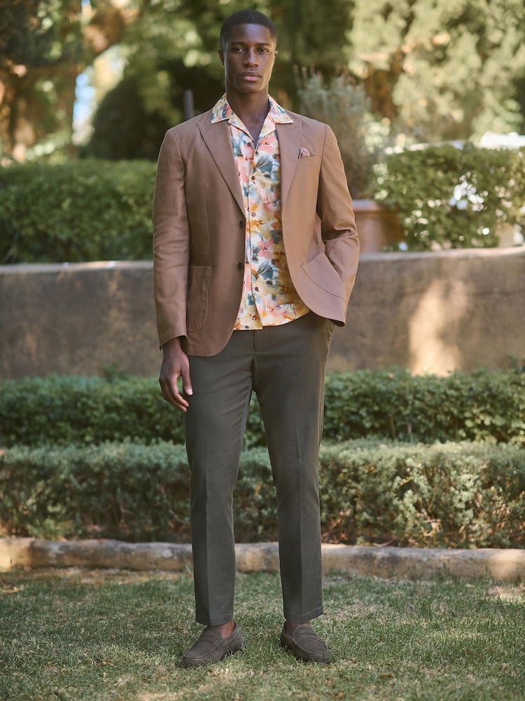 Brown Regular Fit Cotton Blend Blazer With Linen and Lyocell - Image 2 of 10