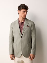 Sage Green Regular Fit Cotton Blend Blazer With Linen and Lyocell - Image 1 of 10