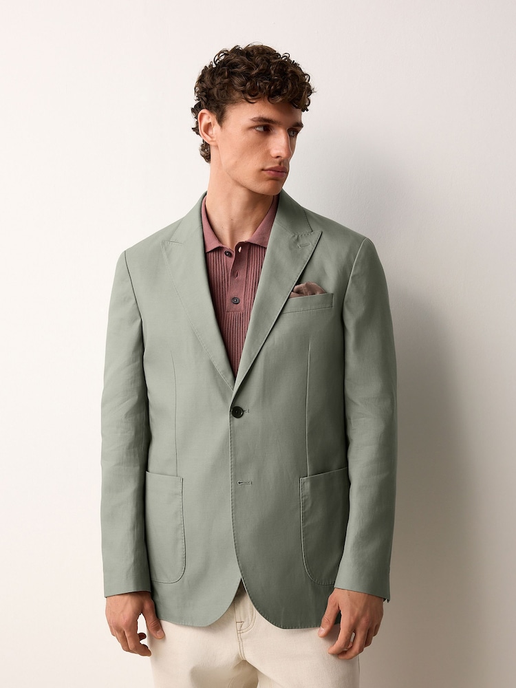 Verde salvia - Regular Fit Cotton Blend Blazer With Linen and Lyocell - Imagen 1 de 11 Verde salvia - Regular Fit Cotton Blend Blazer With Linen and Lyocell - Imagen 1 de 11