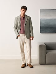 Sage Green Regular Fit Cotton Blend Blazer With Linen and Lyocell - Image 2 of 10