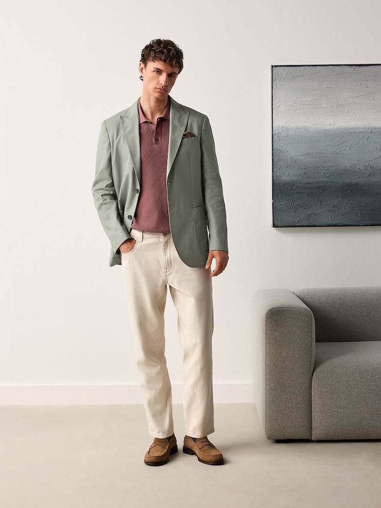 Verde salvia - Regular Fit Cotton Blend Blazer With Linen and Lyocell - Imagen 2 de 11 Verde salvia - Regular Fit Cotton Blend Blazer With Linen and Lyocell - Imagen 2 de 11