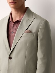 Sage Green Regular Fit Cotton Blend Blazer With Linen and Lyocell - Image 4 of 10