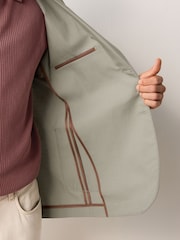 Sage Green Regular Fit Cotton Blend Blazer With Linen and Lyocell - Image 5 of 10