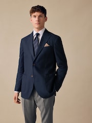 Navy Regular Fit Cotton Blend Blazer With Linen and Lyocell - Image 1 of 12