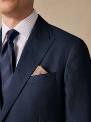 Navy Regular Fit Cotton Blend Blazer With Linen and Lyocell - Image 4 of 12