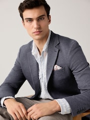 Navy Blue Slim Fit Herringbone Jersey Blazer - Image 1 of 11