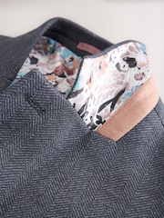 Navy Blue Slim Fit Herringbone Jersey Blazer - Image 10 of 11