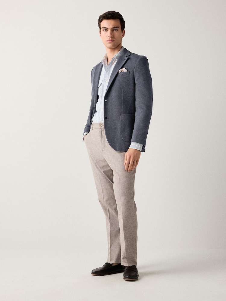 Navy Blue Slim Fit Herringbone Jersey Blazer - Image 2 of 11